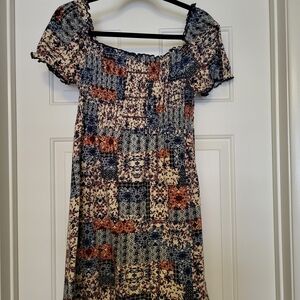 Orange and Blue Ruffled Smocked Mini Sundress